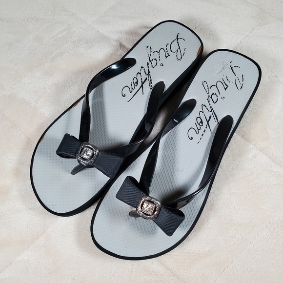 Brighton | Shoes | Brighton Black Wedge Flipflops Size 9 | Poshmark